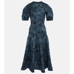 Erdem Lorelei Pleated Floral-print Denim Midi Dress - UK 10 - Navy